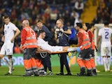 An injured Michael Carrick of England is stretchered off during the international friendly match between Spain and England at Jose Rico Perez Stadium on November 13, 2015 in Alicante, Spain