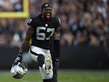 Ray-Ray Armstrong #57 of the Oakland Raiders reacts after a play against the New York Jets during their NFL game at O.co Coliseum on November 1, 2015