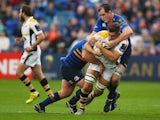 Sam Jones of Wasps is tackled by Devin Toner of Leinster during the European Rugby Champions Cup match between Leinster Rugby and Wasps at the RDS Arena on November 15, 2015 in Dublin, Ireland. 
