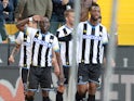 Emmanuel Agyemang Badu of Udinese Calcio celebrates after scoring his opening goal during the Serie A match between Udinese Calcio and UC Sampdoria at Stadio Friuli on November 22, 2015 in Udine, Italy.
