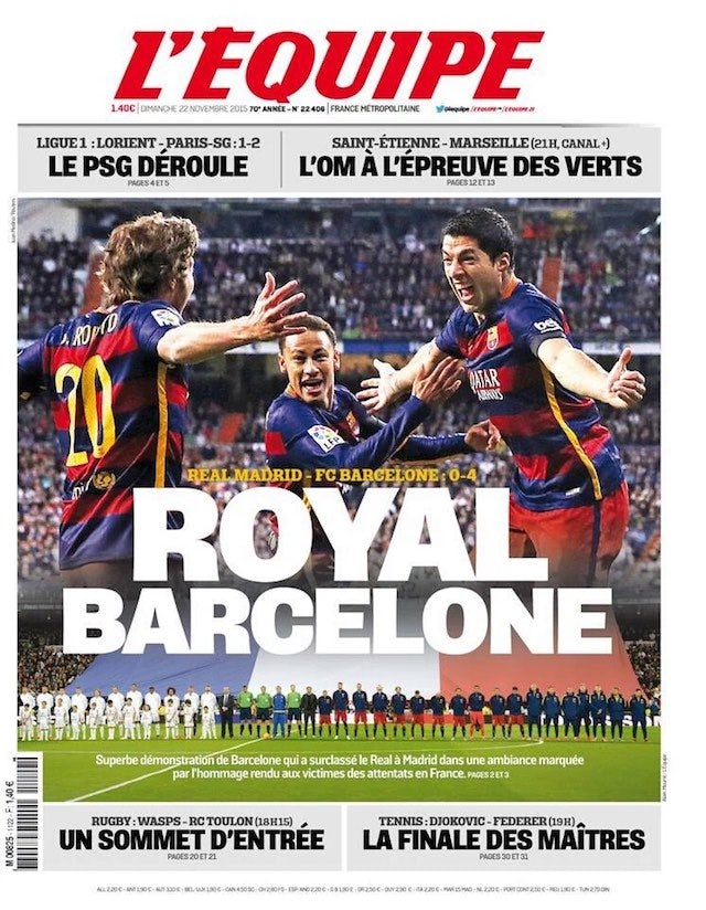 L'Equipe front page for November 22, 2015