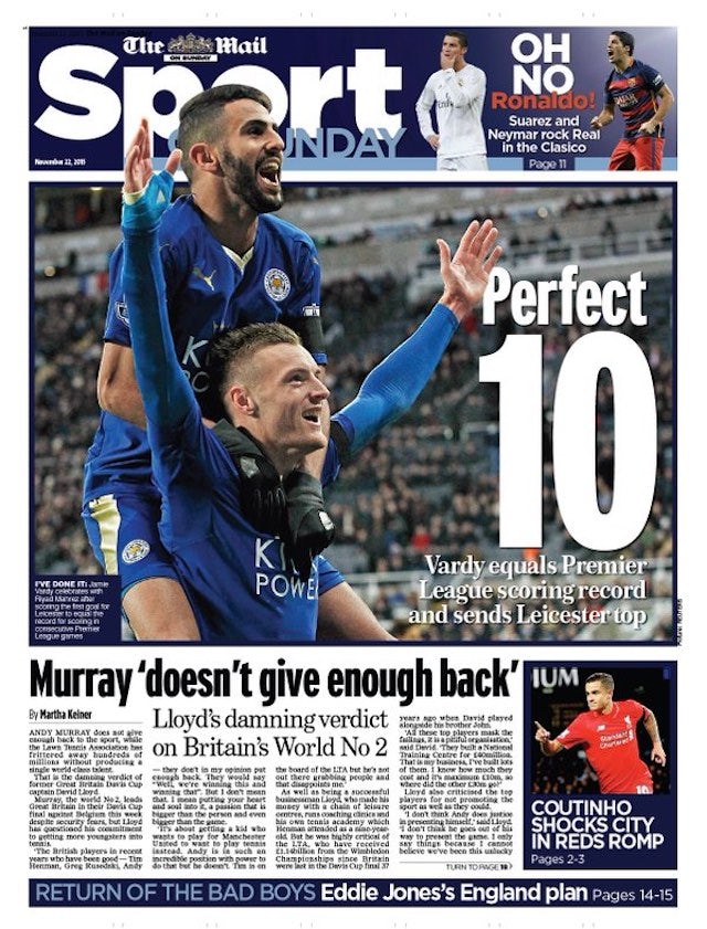 Mail On Sunday back page for November 22, 2015