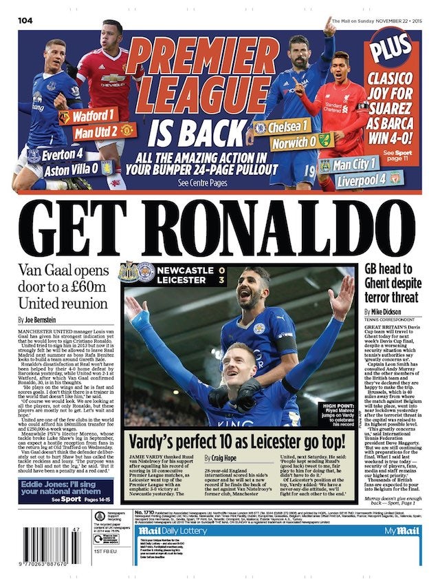 Mail On Sunday back page for November 22, 2015