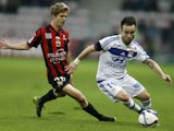 Lyon's French midfielder Mathieu Valbuena (R) vies with Nice's French midfielder Vincent Koziello during the French L1 football match Nice (OGC Nice) vs Lyon (OL) on November 20, 2015 at the 'Allianz Riviera' stadium in Nice, southeastern France.