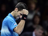 Serbia's Novak Djokovic celebrates after beating Spain's Rafael Nadal in the men's singles semi-final match on day seven of the ATP World Tour Finals tennis tournament in London on November 21, 2015