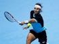 Rafael Nadal plays a backhand during the ATP World Tour Finals match against Andy Murray at the O2 Arena in London on November 18, 2015