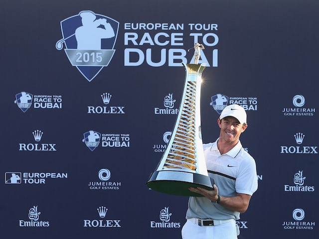 Rory McIlroy of Northern Ireland Rory McIlroy of Northern Ireland poses with the Race To Dubai trophy following the final round of the DP World Tour Championship on the Earth Course at Jumeirah Golf Estates on November 22, 2015 in Dubai, United Arab Emira