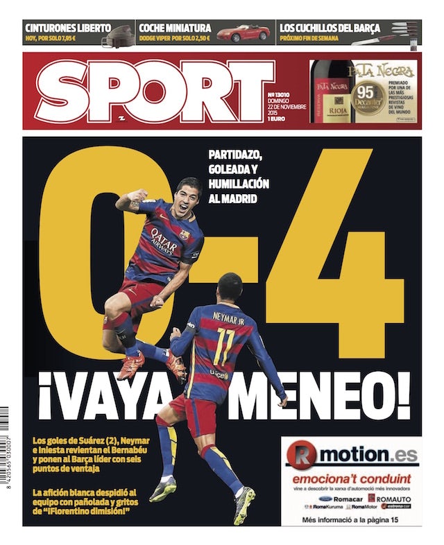Sport front page on November 22, 2015