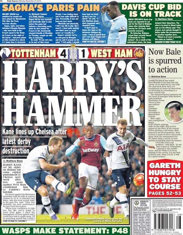 The Daily Express back page for November 23, 2015
