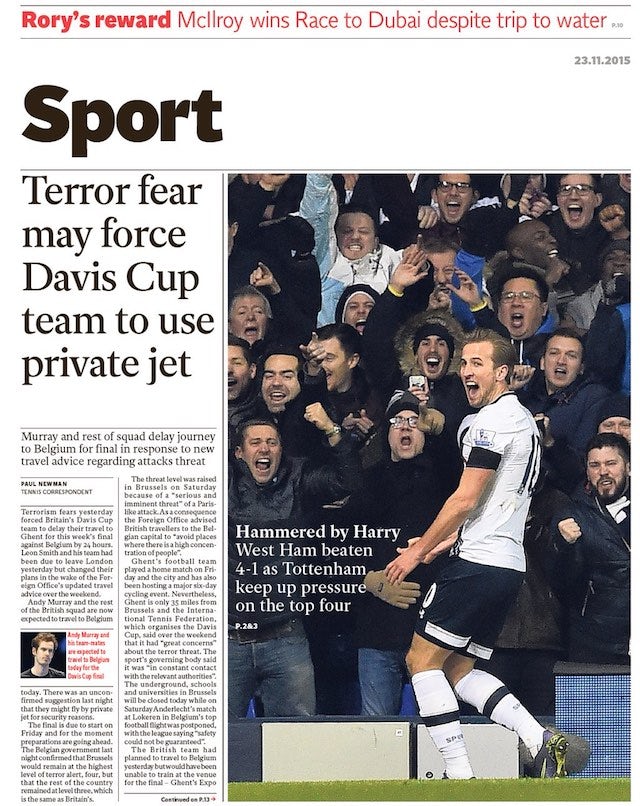 The Independent back page for November 23, 2015