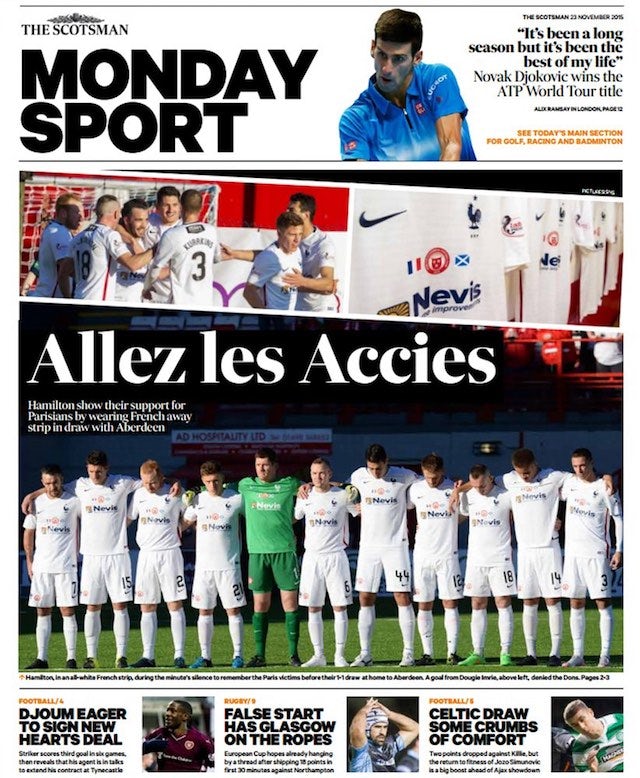 The Scotsman sports cover for November 23, 2015