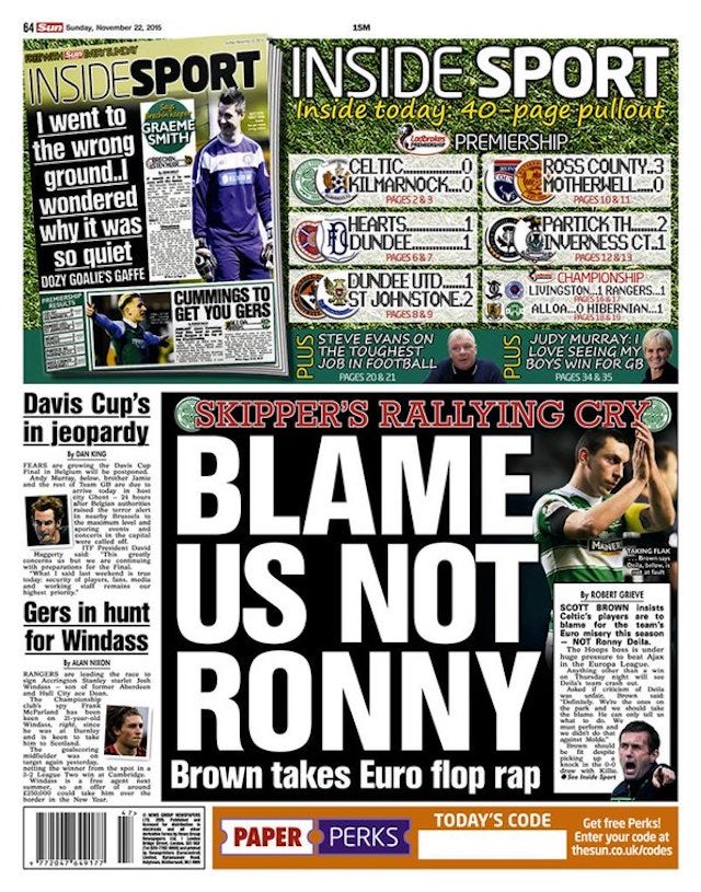 The Scottish Sun back page for November 22, 2015