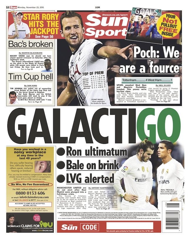The Sun back page for November 23, 2015