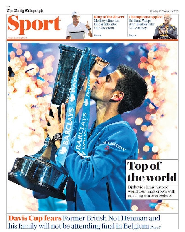 The Telegraph sport page for November 23, 2015