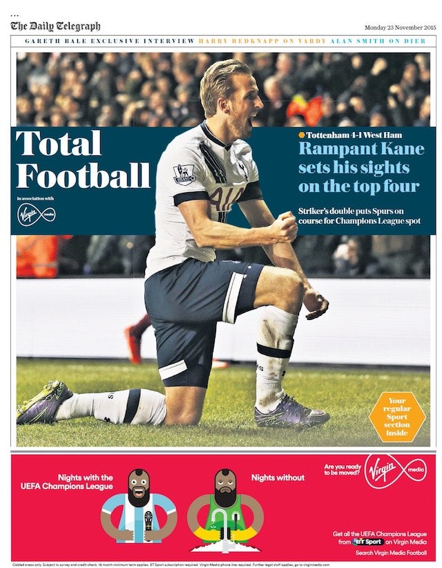 The Telegraph back page for November 23, 2015