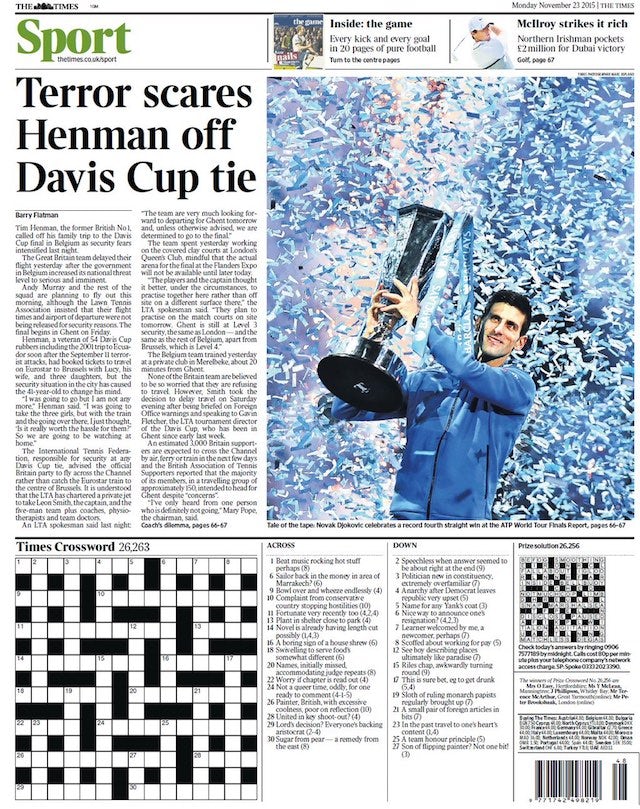 The Times back page for November 23, 2015