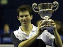 26 Nov 2000: Tim Henman of England with the trophy after his straight sets win over Dominik Hrbaty of Slovakia in the final of the Samsung Open at the Brighton Centre, Brighton.