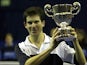 26 Nov 2000: Tim Henman of England with the trophy after his straight sets win over Dominik Hrbaty of Slovakia in the final of the Samsung Open at the Brighton Centre, Brighton.