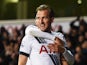 Harry Kane of Tottenham Hotspur celebrates scoring his teams third goal during the Barclays Premier League match between Tottenham Hotspur and West Ham United at White Hart Lane on November 22, 2015