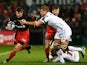 Chris Henry (R) of Ulster and Richard Wigglesworth (L) of Saracens during the European Champions Cup Pool 1 rugby game at Kingspan Stadium on November 20, 2015 in Belfast, Northern Ireland. 