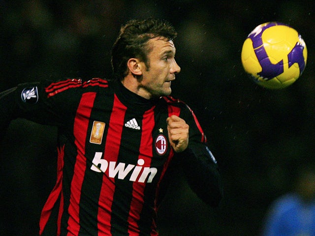 AC Milan's Andriy Shevchenko eyes the ball during their UEFA Group E football match against Portsmouth at home to Portsmouth at Fratton Park stadium on November 27, 2008