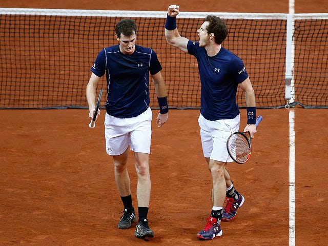 Andy Murray of Great Britain celebrates during day two of the Davis Cup Final match between Belgium and Great Britain at Flanders Expo on November 28, 2015