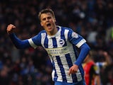 Solly March of Brighton and Hove Albion celebrates scoring during the Sky Bet Championship match between Brighton and Hove Albion and Birmingham City on November 28, 2015