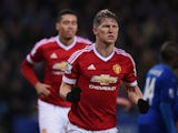 Bastian Schweinsteiger of Manchester United celebrates scoring his team's first goal during the Barclays Premier League match between Leicester City and Manchester United at The King Power Stadium on November 28, 2015 in Leicester, England.