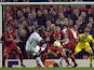 Bordeaux's French forward Henri Saivet (2L) scores during a UEFA Europa League group B football match between Liverpool and Bordeaux at Anfield in Liverpool, north west England, on November 26, 2015