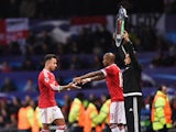 Ashley Young of Manchester United replaces Memphis Depay as a substitute during the UEFA Champions League Group B match between Manchester United FC and PSV Eindhoven at Old Trafford on November 25, 2015