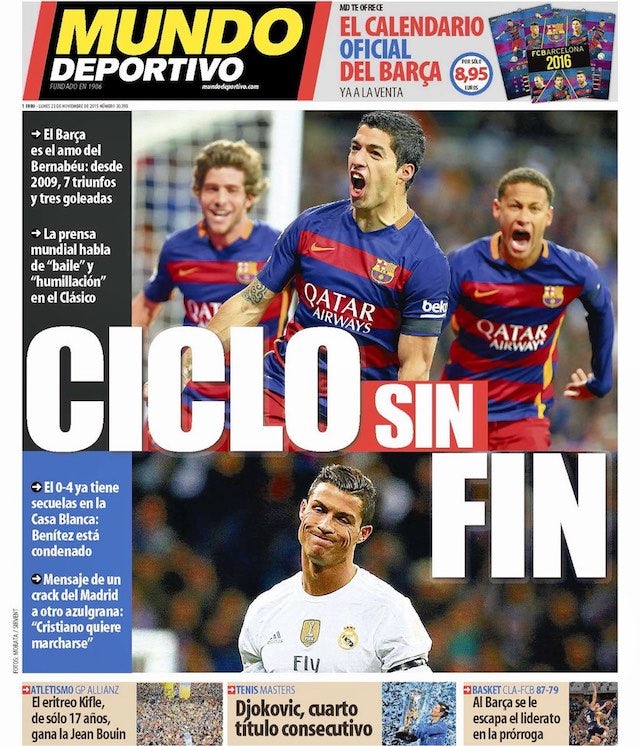 Mundo Deportivo cover for November 23, 2015