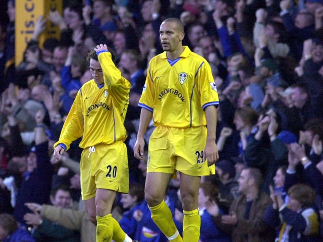 Rio Ferdinand and team mate Matthew Jones of Leeds can''t believe it as Leicester score another goal during the FA Carling Premiership match between Leicester City and Leeds United on December 2, 2000