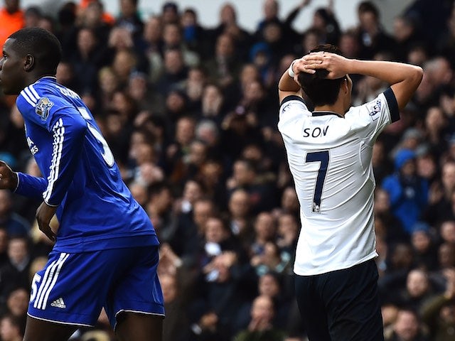 Son Heung-Min reacts after a missed chance for Spurs against Chelsea on November 29, 2015
