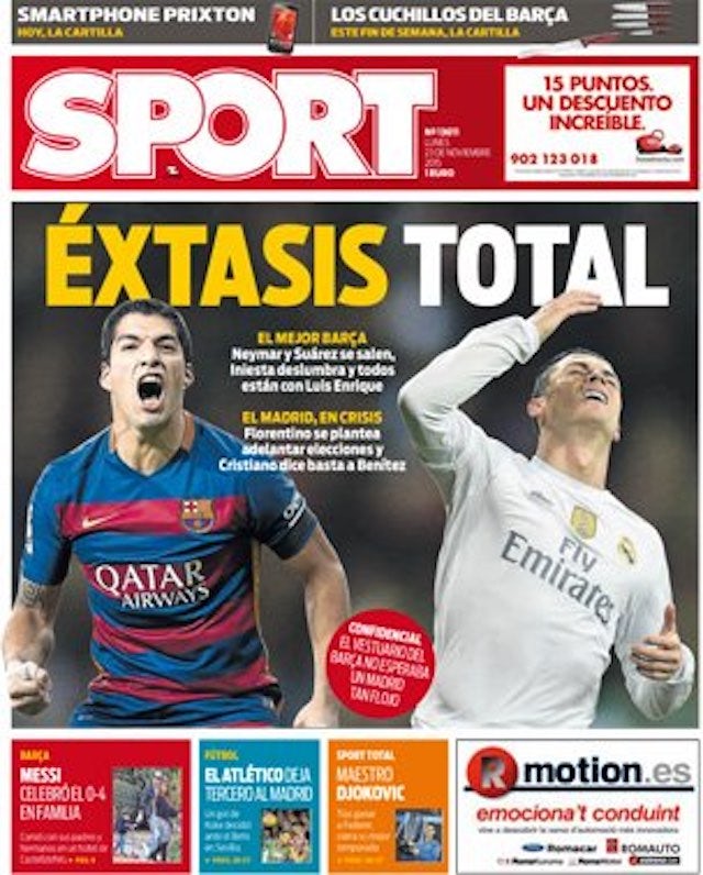 Sport front page on November 23, 2015