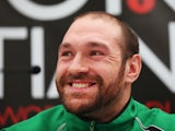 Tyson Fury talks to the media during a Tyson Fury - Christian Hammer head-to-head press conference at Fredericks Resturant on January 20, 2015