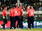 England celebrate taking the wicket of Shahid Afridi during the 3rd International T20 match between Pakistan and England at Sharjah Cricket Stadium on November 30, 2015 in Sharjah, United Arab Emirates.