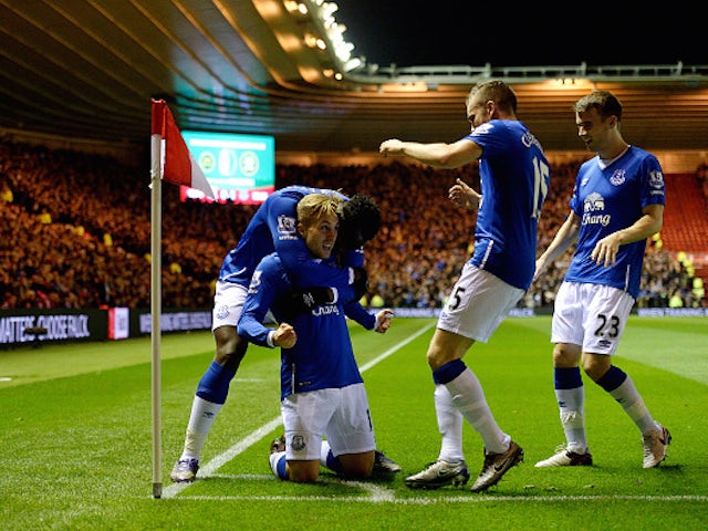 Gerard Deulofeu of Everton celebrates his goal during the Capital One Cup Quarter Final match between Middlesbrough v Everton at The Riverside Stadium on December 01, 2015 in Middlesbrough, England.