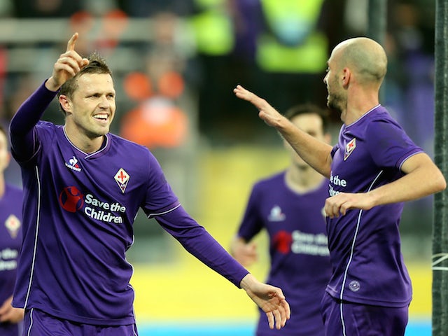 Josip Ilicic of ACF Fiorentina celebrates after scoring a goal during the Serie A match between ACF Fiorentina and Udinese Calcio at Stadio Artemio Franchi on December 6, 2015 in Florence, Italy.