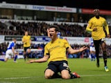 David Nugent of Middlesbrough celebrates scoring his teams second goal during the Sky Bet Championship match between Ipswich Town and Middlesbrough at Portman Road stadium on December 4, 2015