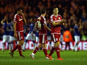 Stewart Downing (R) of Middlesbrough reacts after their Capital One Cup Quarter Final at Riverside Stadium on December 1, 2015 in Middlesbrough, England.