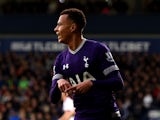 Dele Alli of Tottenham Hotspur celebrates scoring his team's first goal during the Barclays Premier League match between West Bromwich Albion and Tottenham Hotspur at The Hawthorns on December 5, 2015
