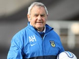 Oxford United goalkeeper coach Alan Hodgkinson in action prior to the npower League Two match between Oxford United and Northampton Town at the Kassam Stadium on October 23, 2010 in Oxford, England 