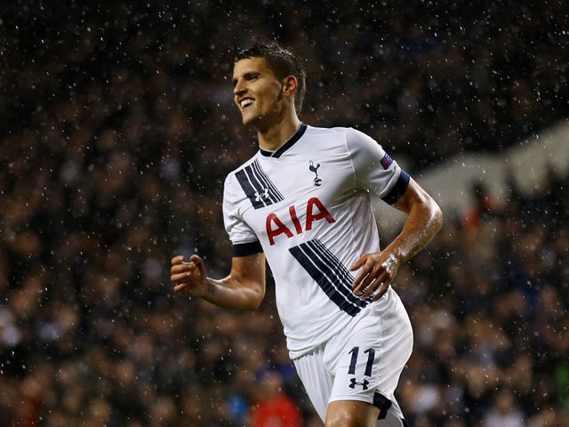 Erik Lamela of Spurs celebrates after scoring his team's second goal during the UEFA Europa League Group J match between Tottenham Hotspur and AS Monaco at White Hart Lane on December 10, 2015