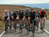 Sir Bradley Wiggins (r) of Great Britain and team Wiggins rides at the front of the peloton alongside his former team during stage 3 of the 2015 Tour de Yorkshire from Wakefield to Leeds on May 3, 2015 in Leeds, England. 