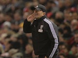 West Bromwich Albion's Welsh head coach Tony Pulis gestures on the touchline during the English Premier League football match between Liverpool and West Bromwich Albion at Anfield in Liverpool, northwest England, on December 13, 2015