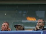 Guus Hiddink, Didier Drogba and Roman Abramovich watch on from the stands as Chelsea host Sunderland on December 19, 2015