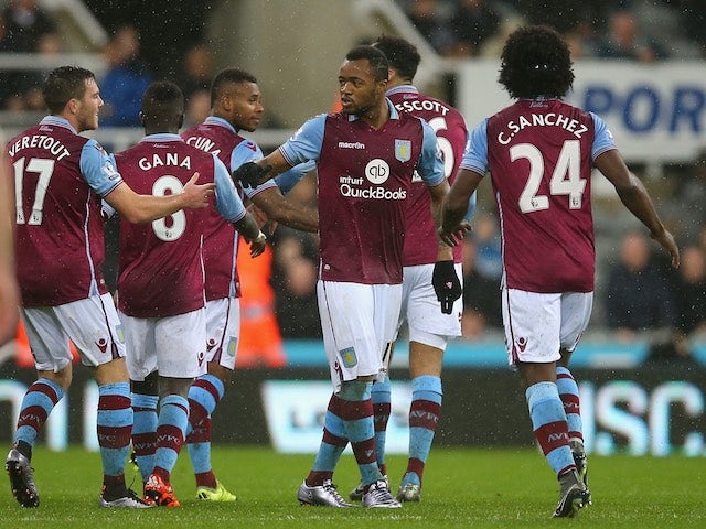 Jordan Ayew celebrates scoring Aston Villa's equaliser at Newcastle United on December 19, 2015