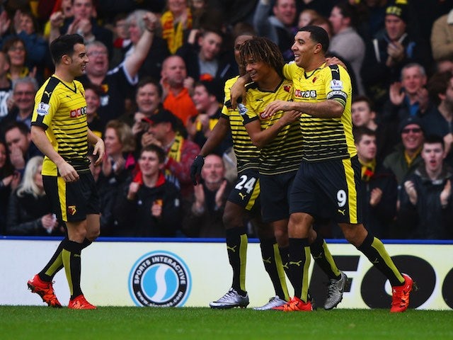 Nathan Ake celebrates scoring Watford's opener against Liverpool on December 20, 2015
