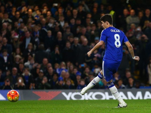 Oscar scores from the penalty spot for Chelsea's third against Sunderland on Decemver 19, 2015