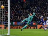 Riyad Mahrez scores Leicester City's second goal against Chelsea on December 14, 2015